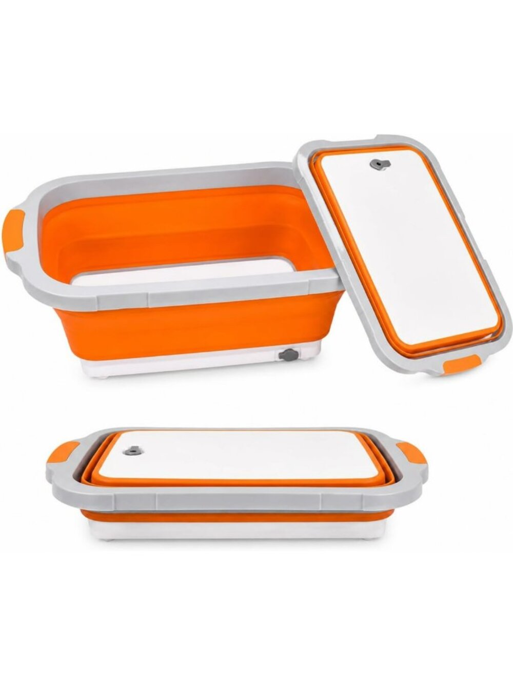 Collapsible BBQ Prep Tub 16L - Orange Wash Basin with Drain Plug for Outdoor